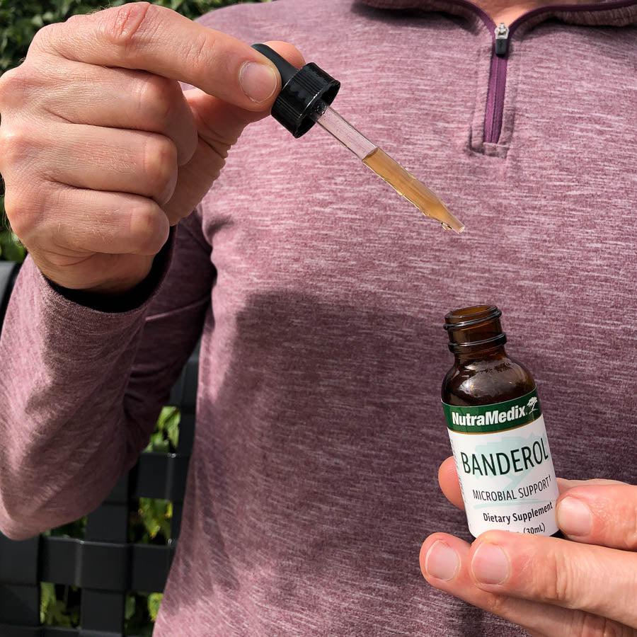 Banderol liquid supplement used by a man