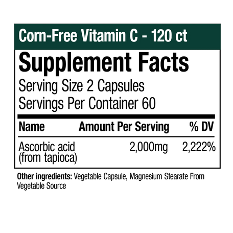 Corn-Free Vitamin C - 120 Vegetable Capsules