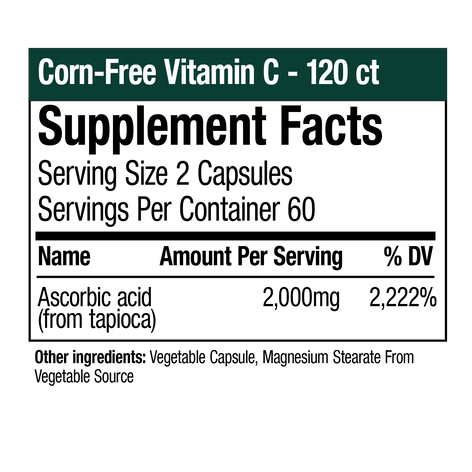 Corn-Free Vitamin C - 120 Vegetable Capsules